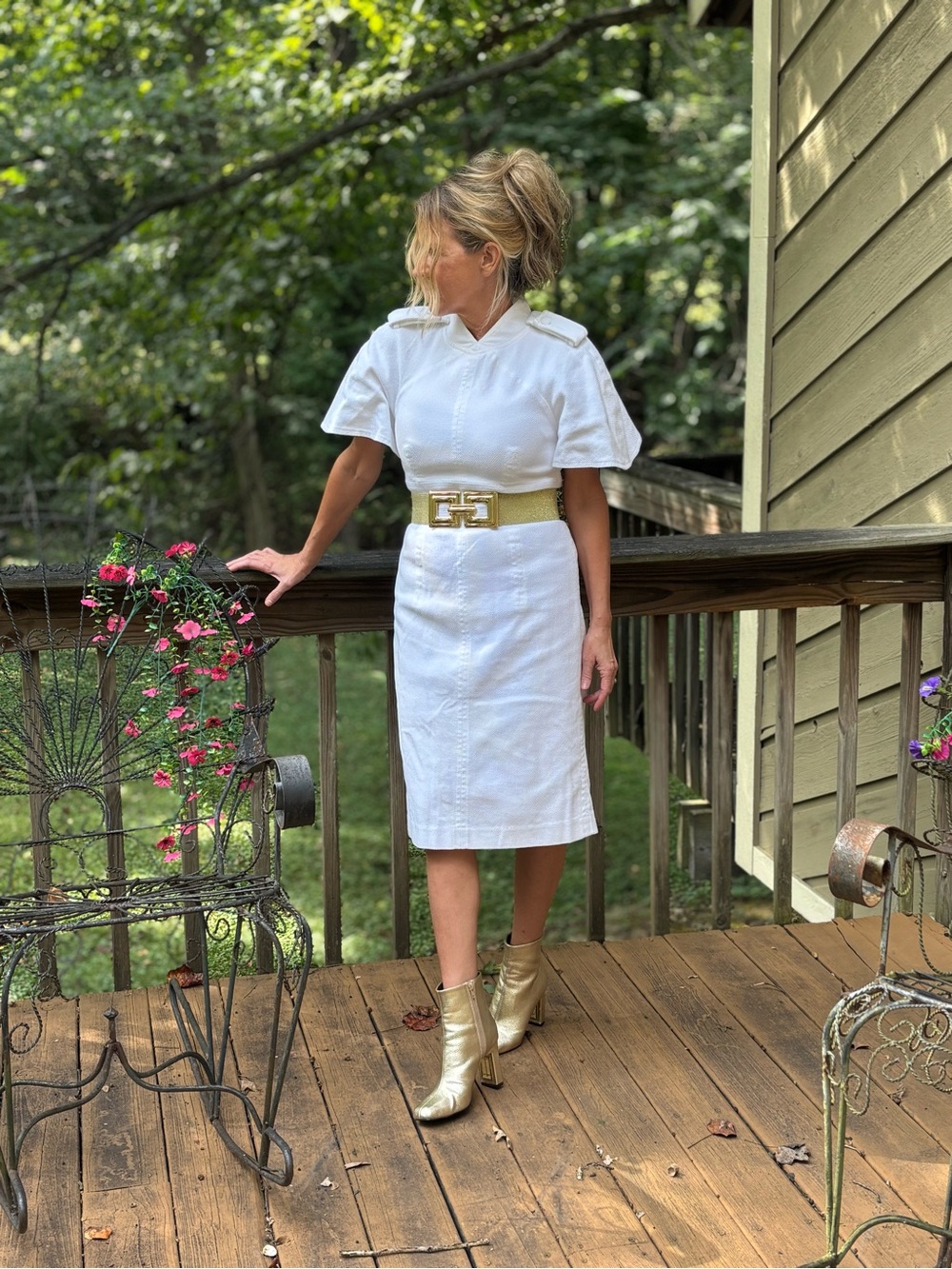 Vintage White Structured Midi Dress with